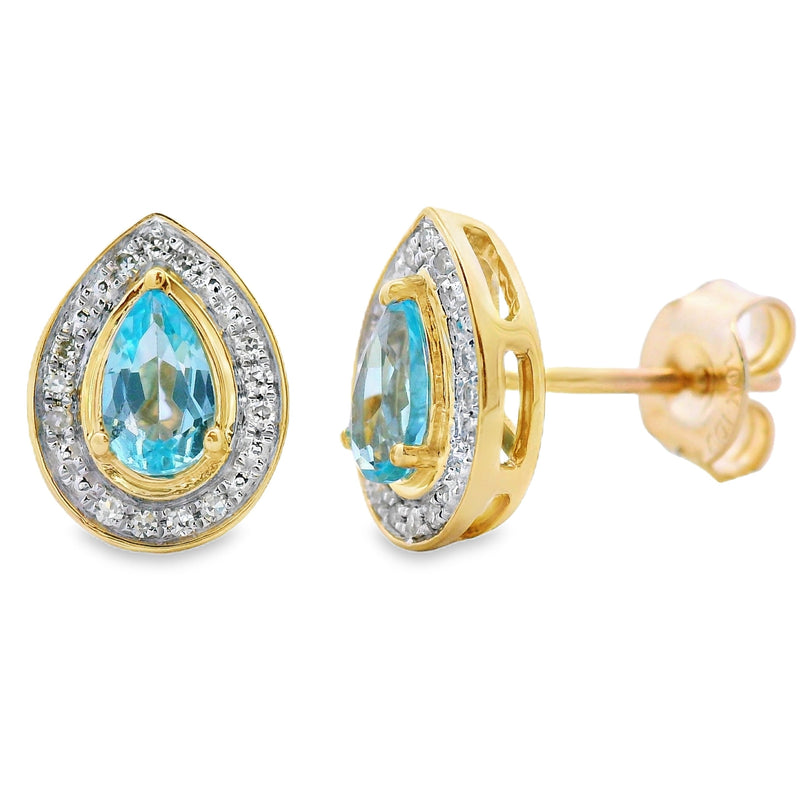 Bids.com .57ct Blue Topaz Diamond Stud Earrings 10KT Yellow Gold Earrings White Smoke Default Title