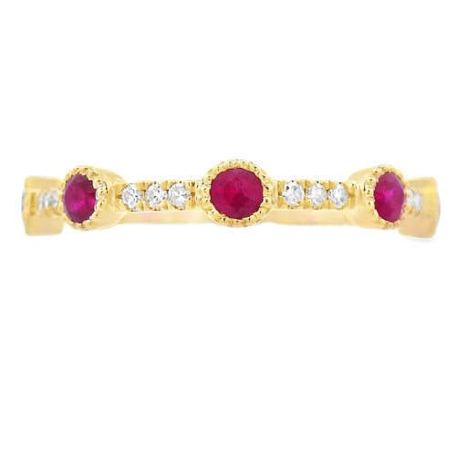 Bids.com .46ct Ruby Diamond stackable band set 14KT Yellow Gold Rings White Smoke 7