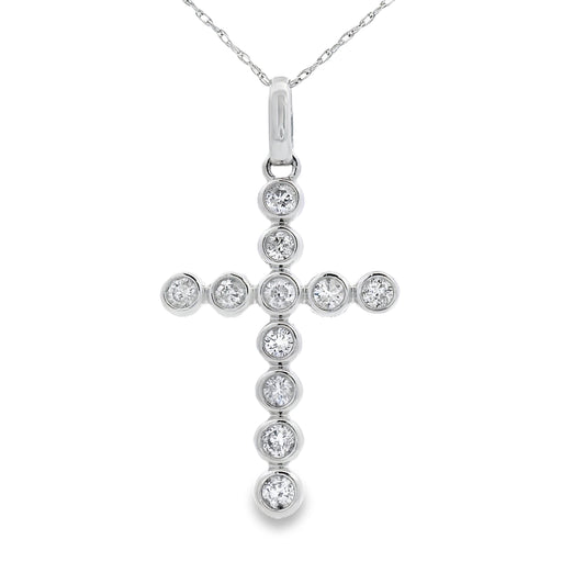Bids.com .50ct Diamond Cross Religious Pendant 14KT White Gold Pendants White Smoke 16-18
