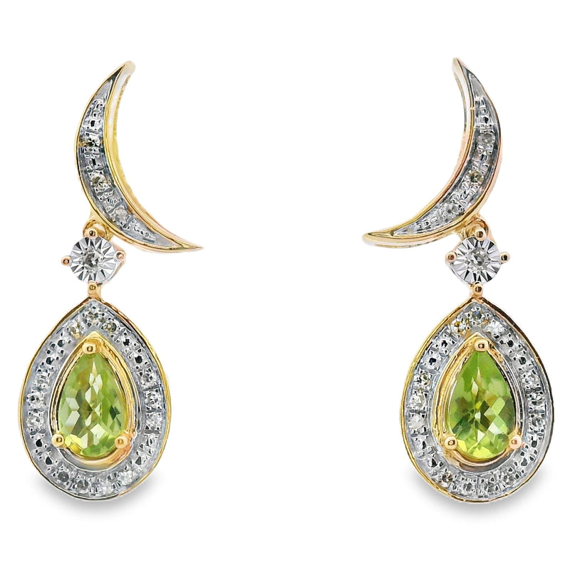 Bids.com .52ct Peridot Diamond Dangle Earrings 10KT Yellow Gold Earrings White Smoke Default Title