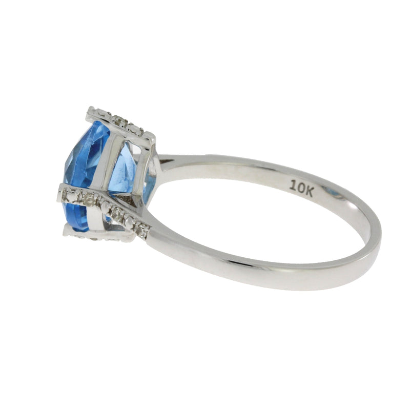 Bids.com 1.20ct Blue Topaz Diamond Ring 10KT White Gold Rings White Smoke 7.0