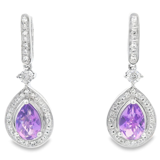 Bids.com .88ct Amethyst Diamond Dangle Earrings 10KT White Gold Earrings White Smoke Default Title