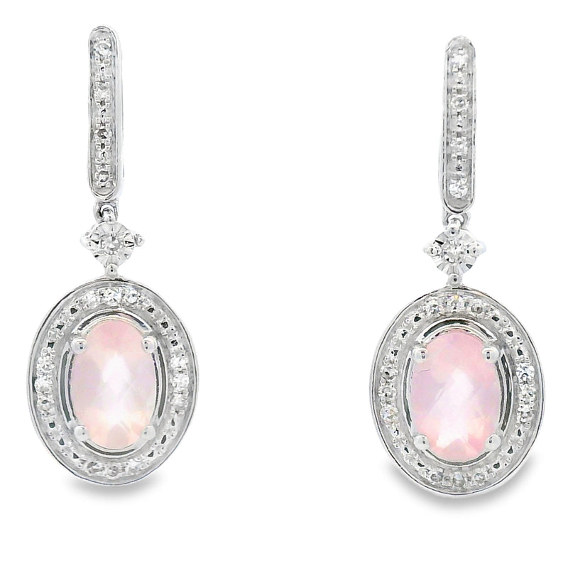 Bids.com Rose Quartz Diamond Dangle Earrings 10KT White Gold Earrings White Smoke Default Title