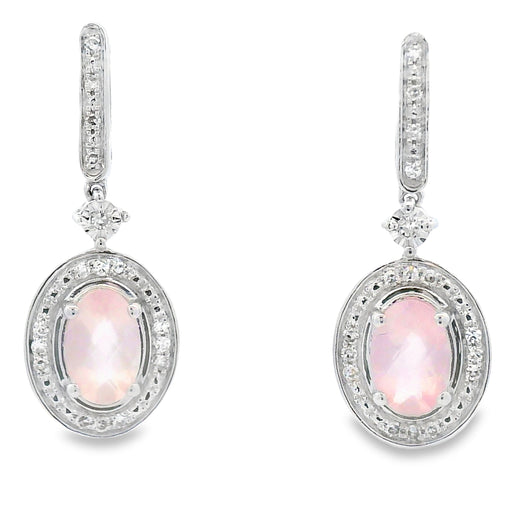 Bids.com Rose Quartz Diamond Dangle Earrings 10KT White Gold Earrings White Smoke Default Title
