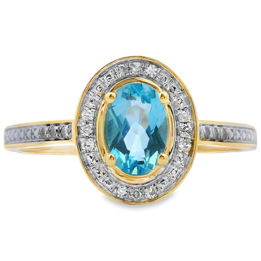 Bids.com .49ct Blue Topaz Diamond Ring 10KT Yellow Gold Rings White Smoke 7.0