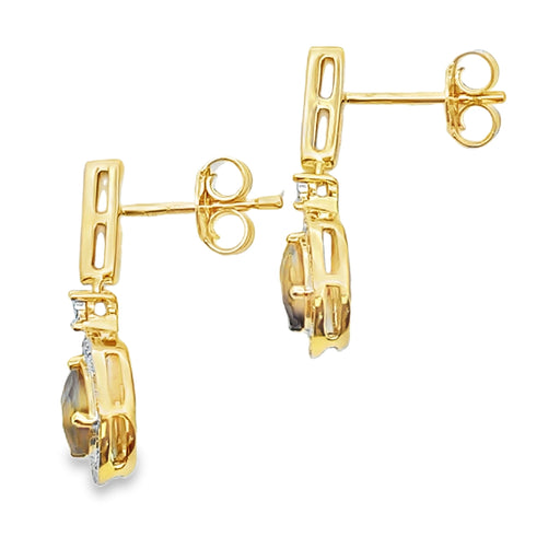 Bids.com .84ct Quartz Diamond Dangle Earrings 10KT Yellow Gold Earrings White Smoke