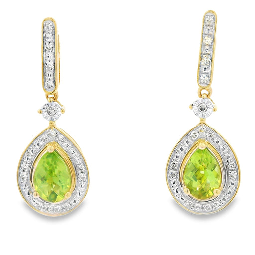 Bids.com .96ct Peridot Diamond Dangle Earrings 10KT Yellow Gold Earrings White Smoke Default Title