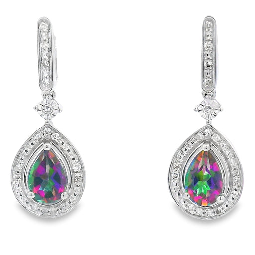 Bids.com Mystic Fire Topaz Dangle Earrings 10KT White Gold Earrings White Smoke Default Title