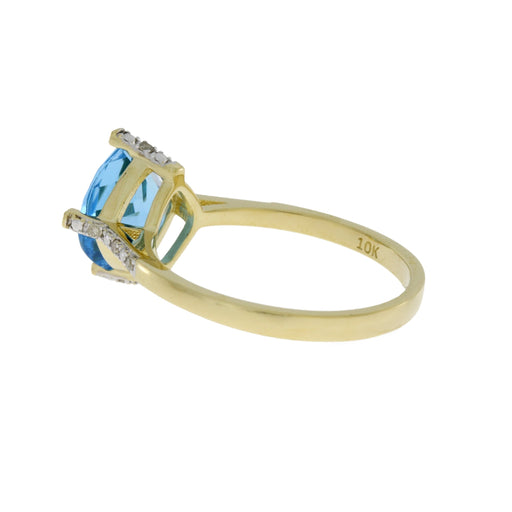 Bids.com 1.20ct Blue Topaz Diamond Ring 10KT Yellow Gold Rings White Smoke 7.0