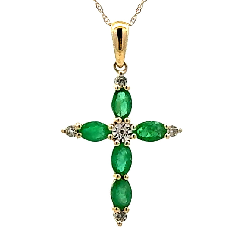 Bids.com .65ct Emerald Cross Religious Pendant 10KT Yellow Gold Pendants White Smoke 18