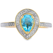 Bids.com .54ct Blue Topaz Diamond Ring 10KT Yellow Gold Rings White Smoke 7.0