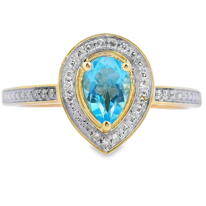 Bids.com .54ct Blue Topaz Diamond Ring 10KT Yellow Gold Rings White Smoke 7.0