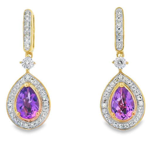 Bids.com .88ct Amethyst Diamond Dangle Earrings 10KT Yellow Gold Earrings White Smoke Default Title