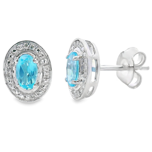 Bids.com .62ct Blue Topaz Diamond Earrings 10KT White Gold Earrings White Smoke Default Title