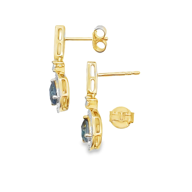 Bids.com London Blue Topaz Dangle Earrings 10KT Yellow Gold Earrings White Smoke