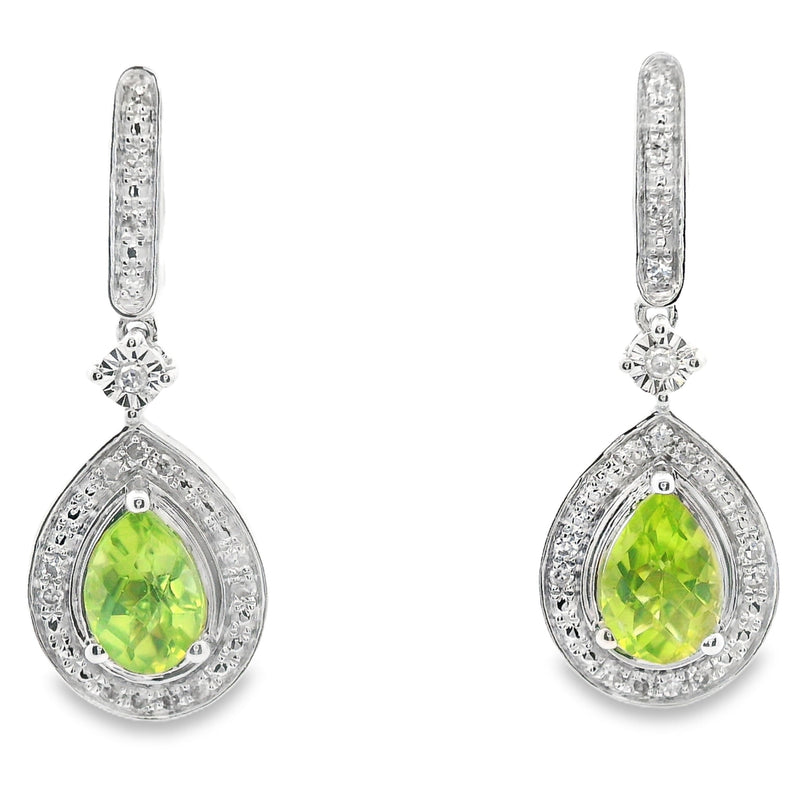 Bids.com .96ct Peridot Diamond Dangle Earrings 10KT White Gold Earrings White Smoke Default Title