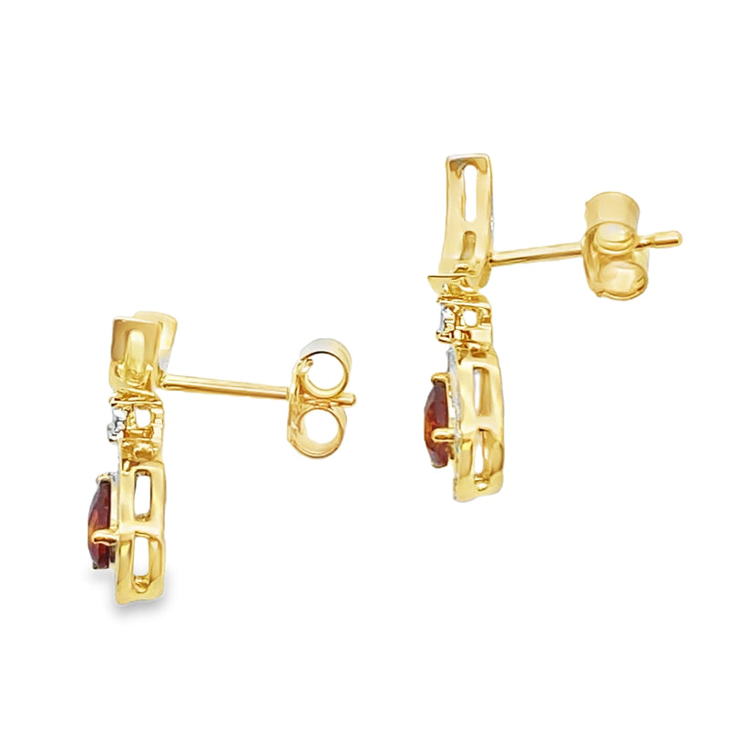 Bids.com .62ct Garnet Diamond Dangle Earrings 10KT Yellow Gold Earrings White Smoke