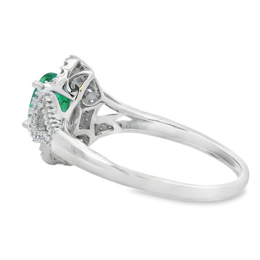 Bids.com .94ct Emerald Diamond Ring 14KT White Gold Rings White Smoke 7