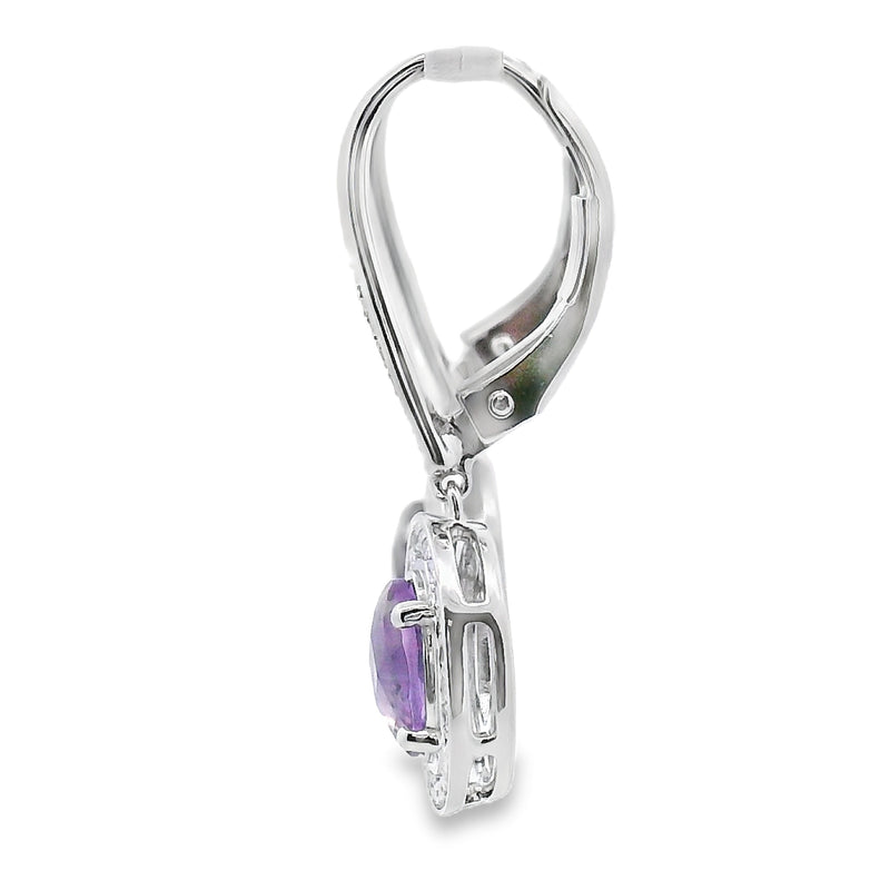 Bids.com .98ct Amethyst Diamond Dangle Earrings 10KT White Gold Earrings White Smoke