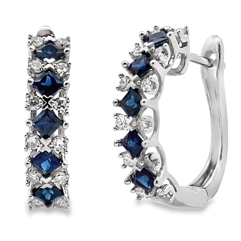 Bids.com .93ct Sapphire Diamond Hoop Earrings 14KT White Gold Earrings White Smoke Default Title
