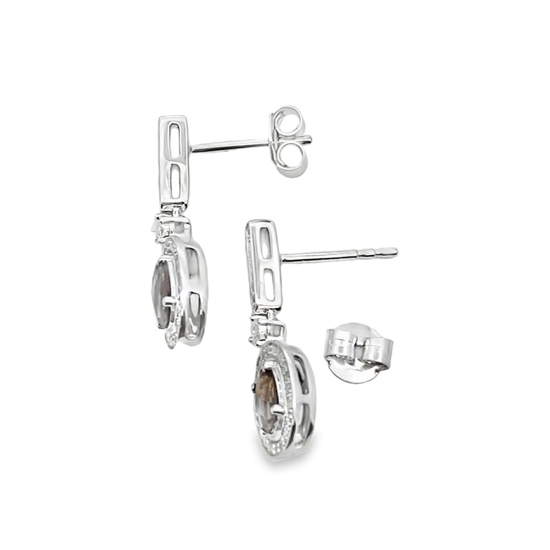 Bids.com .88ct Quartz Diamond Dangle Earrings 10KT White Gold Earrings White Smoke