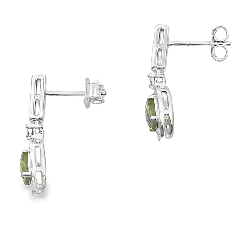 Bids.com 1.23ct Peridot Diamond Dangle Earrings 10KT White Gold Earrings White Smoke