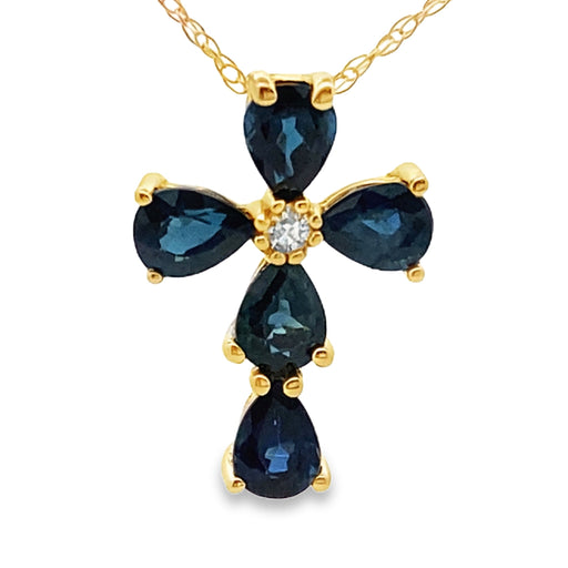 Bids.com .82ct Sapphire Cross Religious Pendant 10KT Yellow Gold Pendants White Smoke 18