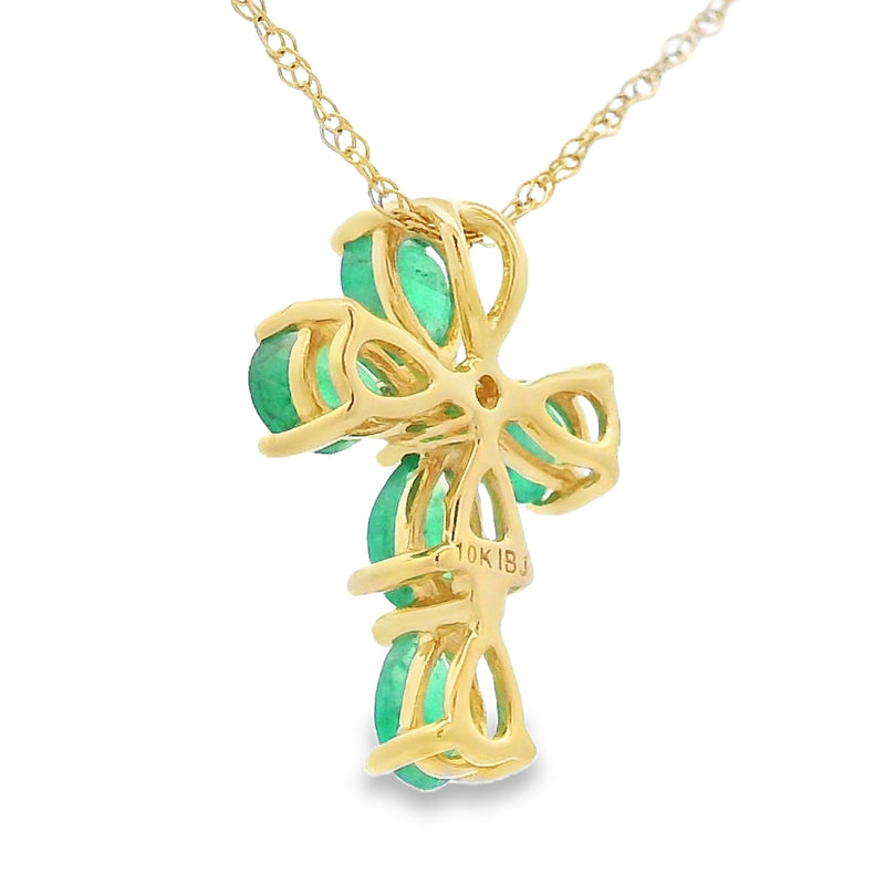 Bids.com .52ct Emerald Cross Religious Pendant 10KT Yellow Gold Pendants White Smoke 18