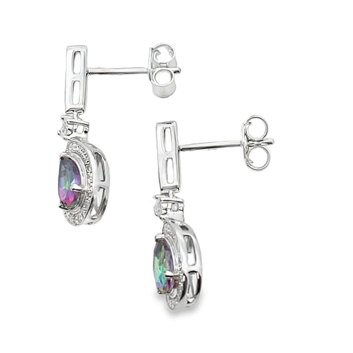 Bids.com Mystic Fire Topaz Dangle Earrings 10KT White Gold Earrings White Smoke