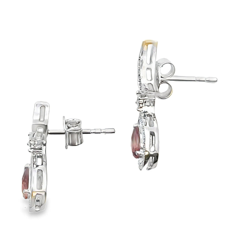Bids.com .62ct Garnet Diamond Dangle Earrings 10KT White Gold Earrings White Smoke