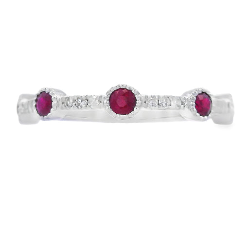 Bids.com .46ct Ruby Diamond stackable band set 14KT White Gold Rings White Smoke 7