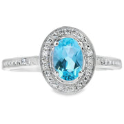 Bids.com .59ct Blue Topaz Diamond Ring 10KT White Gold Rings White Smoke 7.0