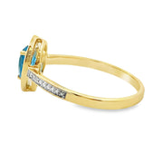 Bids.com .54ct Blue Topaz Diamond Ring 10KT Yellow Gold Rings White Smoke 7.0