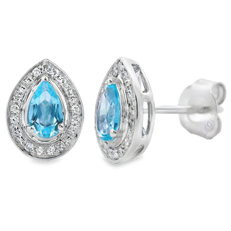 Bids.com .57ct Blue Topaz Diamond Stud Earrings 10KT White Gold Earrings White Smoke Default Title