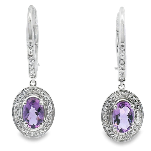 Bids.com .98ct Amethyst Diamond Dangle Earrings 10KT White Gold Earrings White Smoke Default Title