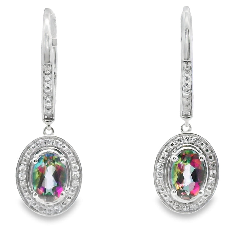 Bids.com .89ct Mystic Fire Topaz Dangle Earrings 10KT White Gold Earrings White Smoke Default Title