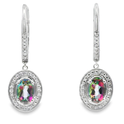 Bids.com .89ct Mystic Fire Topaz Dangle Earrings 10KT White Gold Earrings White Smoke Default Title