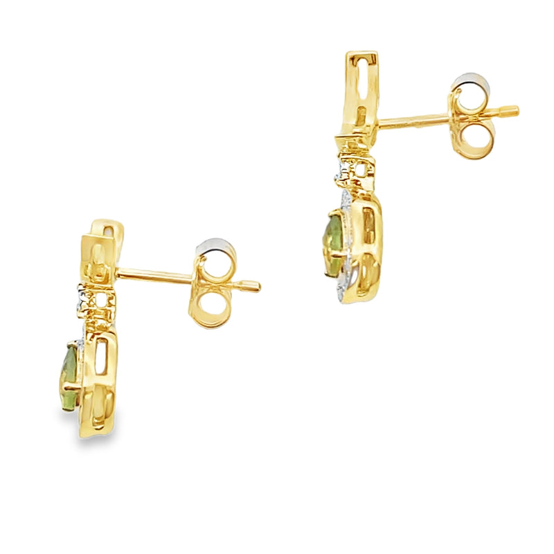 Bids.com .52ct Peridot Diamond Dangle Earrings 10KT Yellow Gold Earrings White Smoke