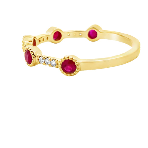 Bids.com .46ct Ruby Diamond stackable band set 14KT Yellow Gold Rings White Smoke 7