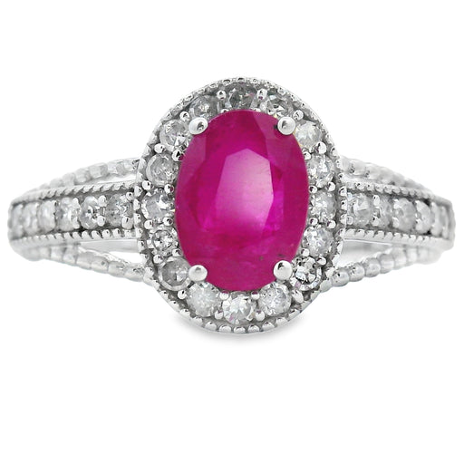 Bids.com 1.35ct Ruby Diamond Ring 14KT White Gold Rings White Smoke 7