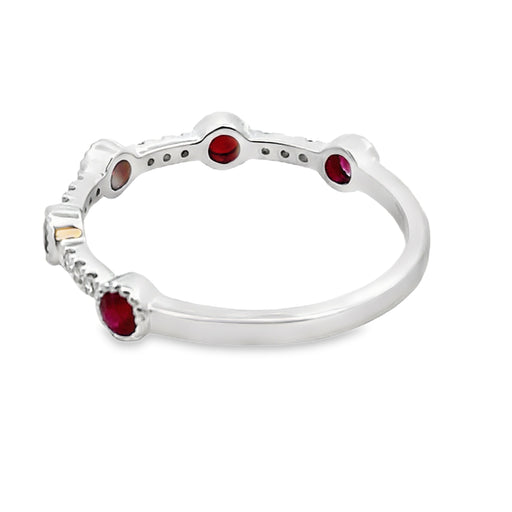 Bids.com .46ct Ruby Diamond stackable band set 14KT White Gold Rings White Smoke 7