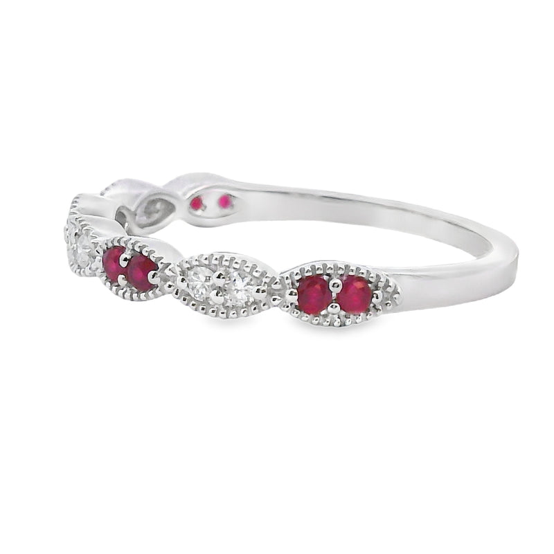 Bids.com .25ct Ruby Diamond stackable band set 14KT White Gold Rings White Smoke 7