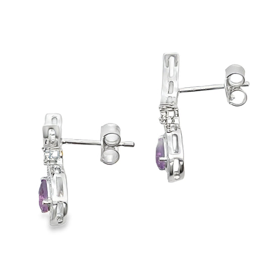 Bids.com .48ct Amethyst Diamond Dangle Earrings 10KT White Gold Earrings White Smoke