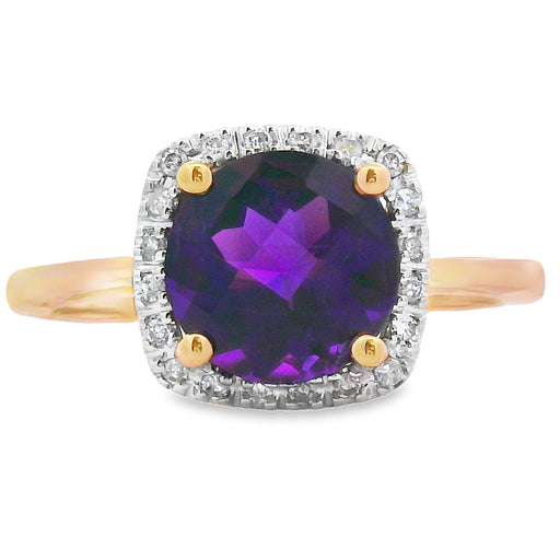 Bids.com 1.34ct Amethyst Diamond Ring 10KT Yellow Gold Rings White Smoke 7.0