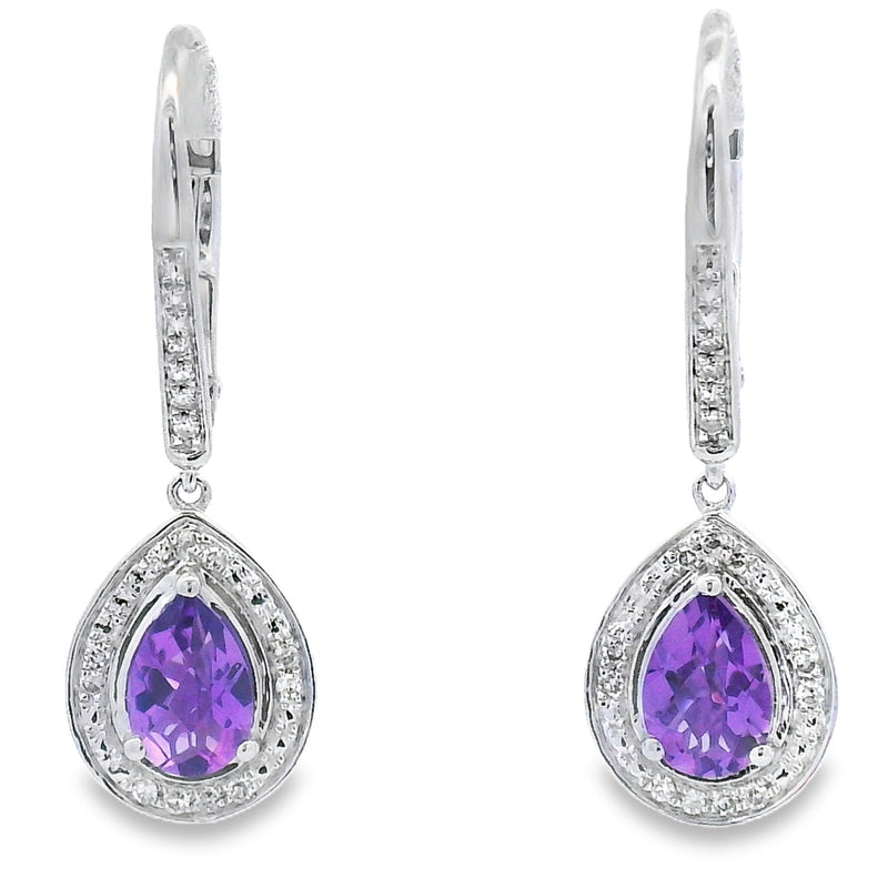 Bids.com .88ct Amethyst Diamond Dangle Earrings 10KT White Gold Earrings White Smoke Default Title