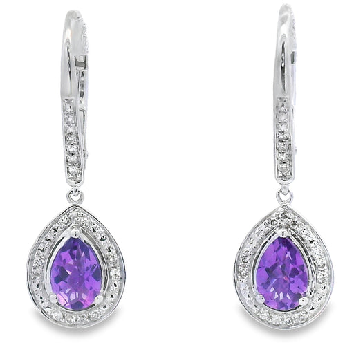Bids.com .88ct Amethyst Diamond Dangle Earrings 10KT White Gold Earrings White Smoke Default Title