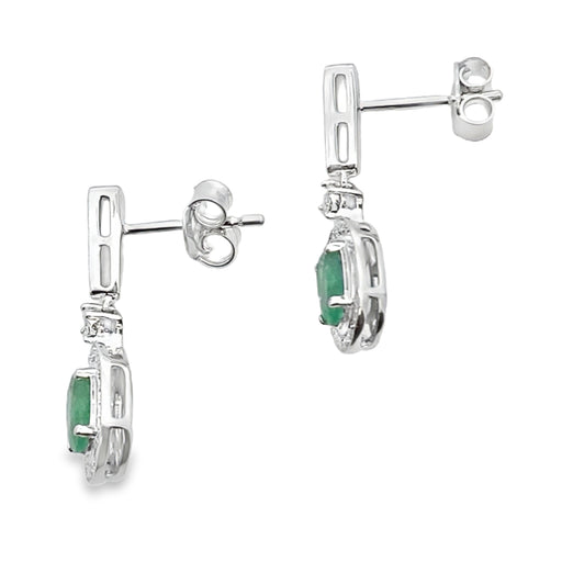 Bids.com .95ct Emerald Diamond Dangle Earrings 10KT White Gold Earrings White Smoke