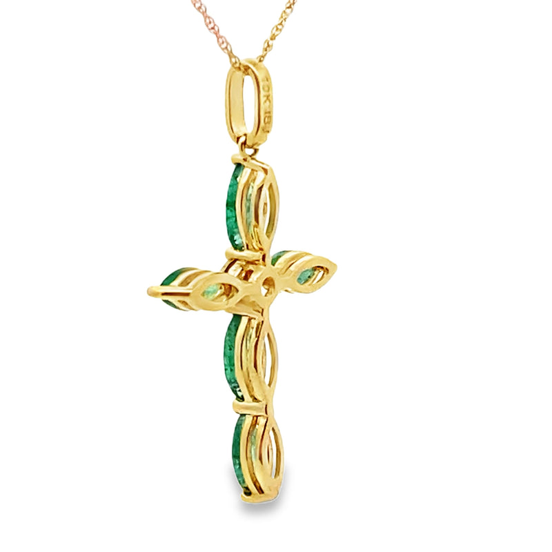 Bids.com 1.11ct Emerald Cross Religious Pendant 10KT Yellow Gold Pendants White Smoke 18
