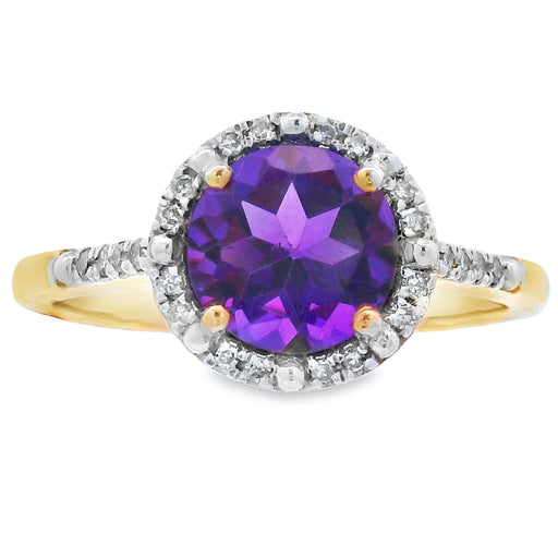 Bids.com 1.35ct Amethyst Diamond Ring 10KT Yellow Gold Rings White Smoke 7.0