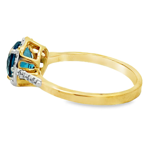 Bids.com 1.35ct London Blue Topaz Diamond Ring 10KT Yellow Gold Rings White Smoke 7.0